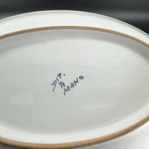 Vintage Italian Folk Art Pottery Stoneware Long Tray Dish Plate Hand Painted - Picture 6 of 11